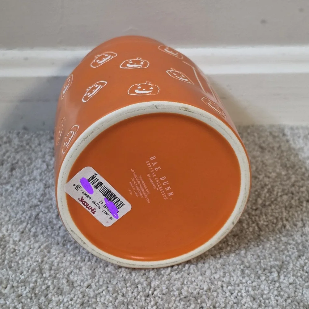 RAE DUNN ORANGE HALLOWEEN Cookie Jar Pumpkin Canister Dog TREAT Container NEW
